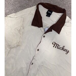 Mickey Mouse Golf Button Down Shirt Disney World Golfing Rayon Cream Mens 3XL